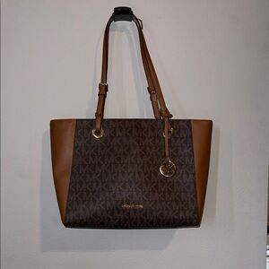 Michael Kors Brown MK Logo Tote with Chestnut Trim